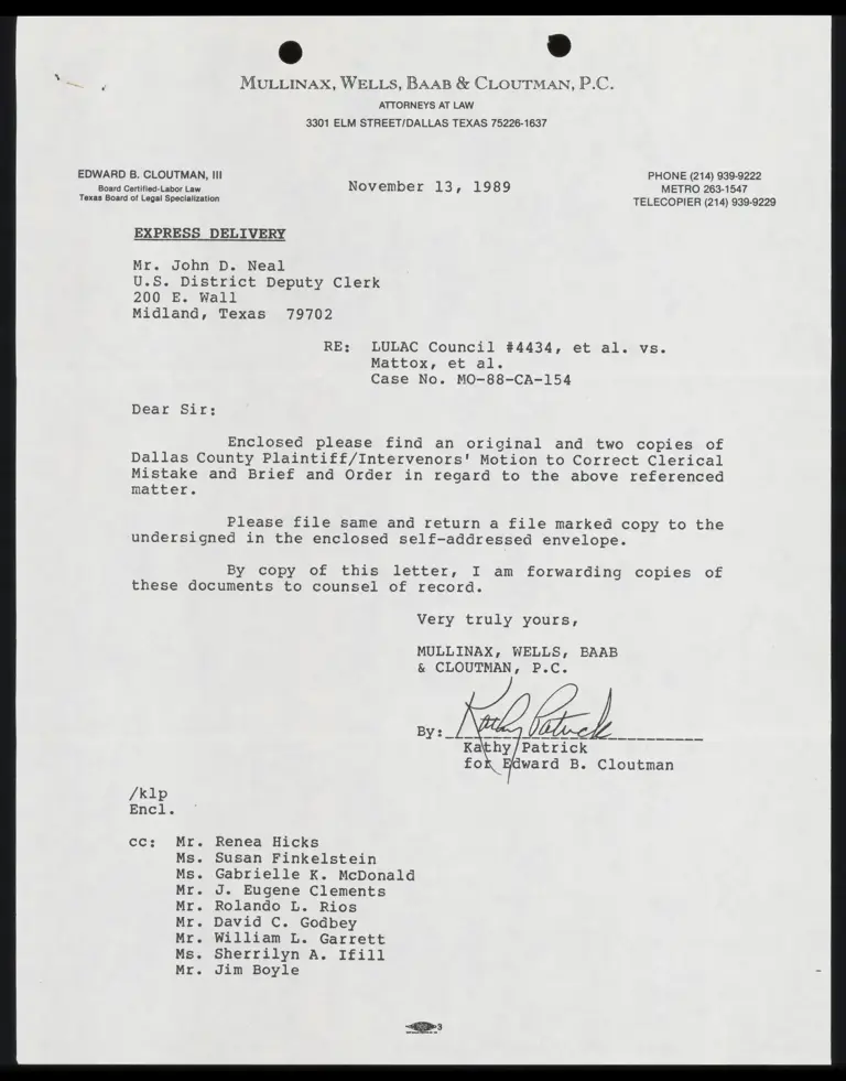 Dallas County Plaintiff/Intervenors' Motion to Correct Clerical Mistake and Brief; Proposed Order preview