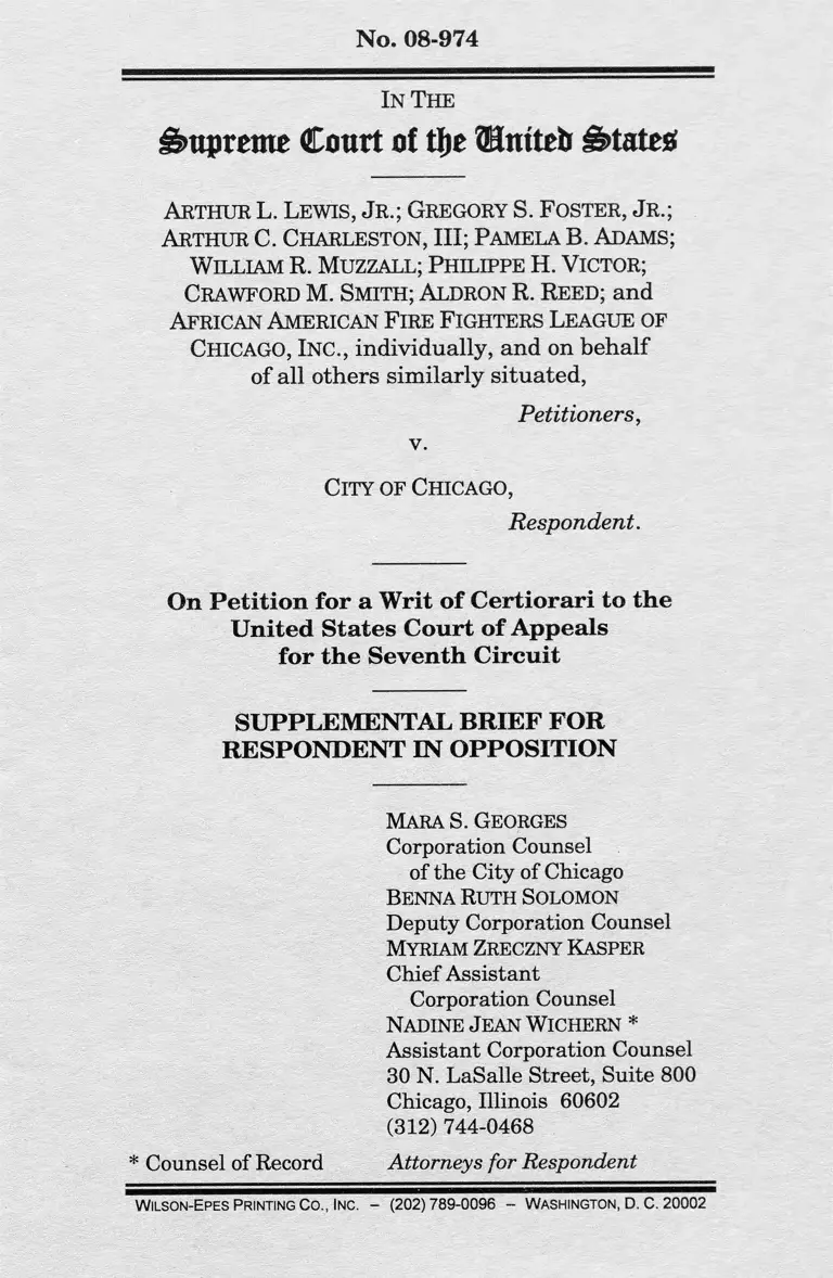 Lewis Jr. v. City of Chicago Supplemental Brief for Respondent in Opposition preview