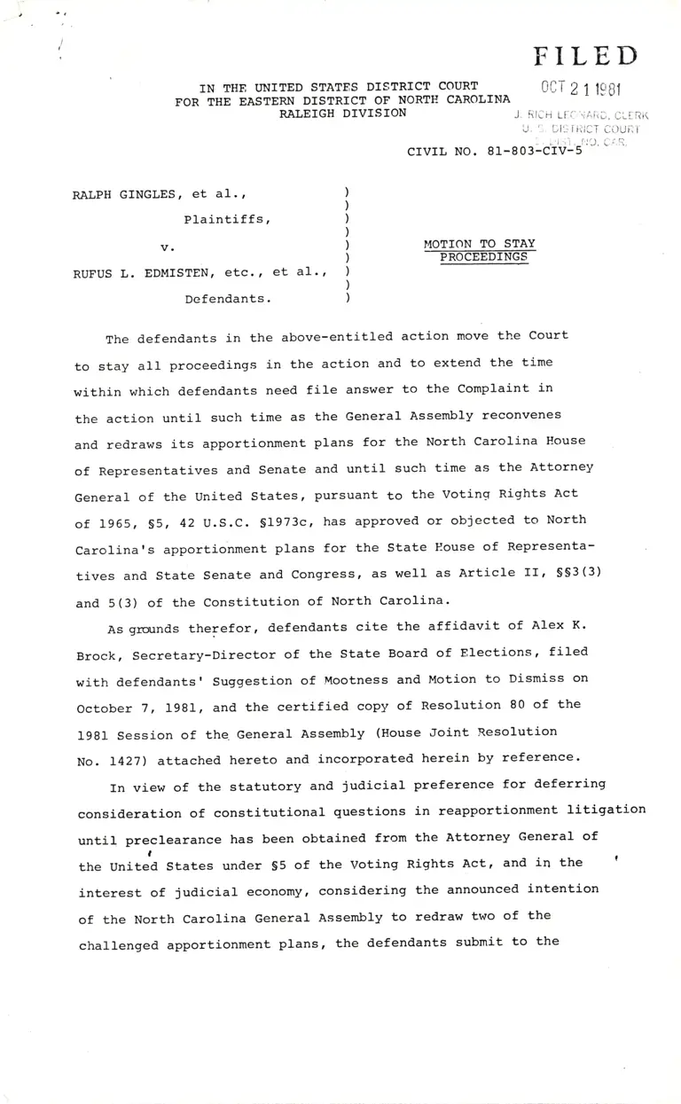 Motion to Stay Proceedings; Resolution 80/House Joint Resolution 1427 preview