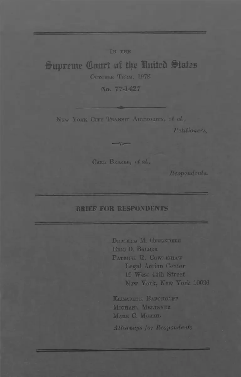 New York City Transit Authority v. Beazer Brief for Respondents preview