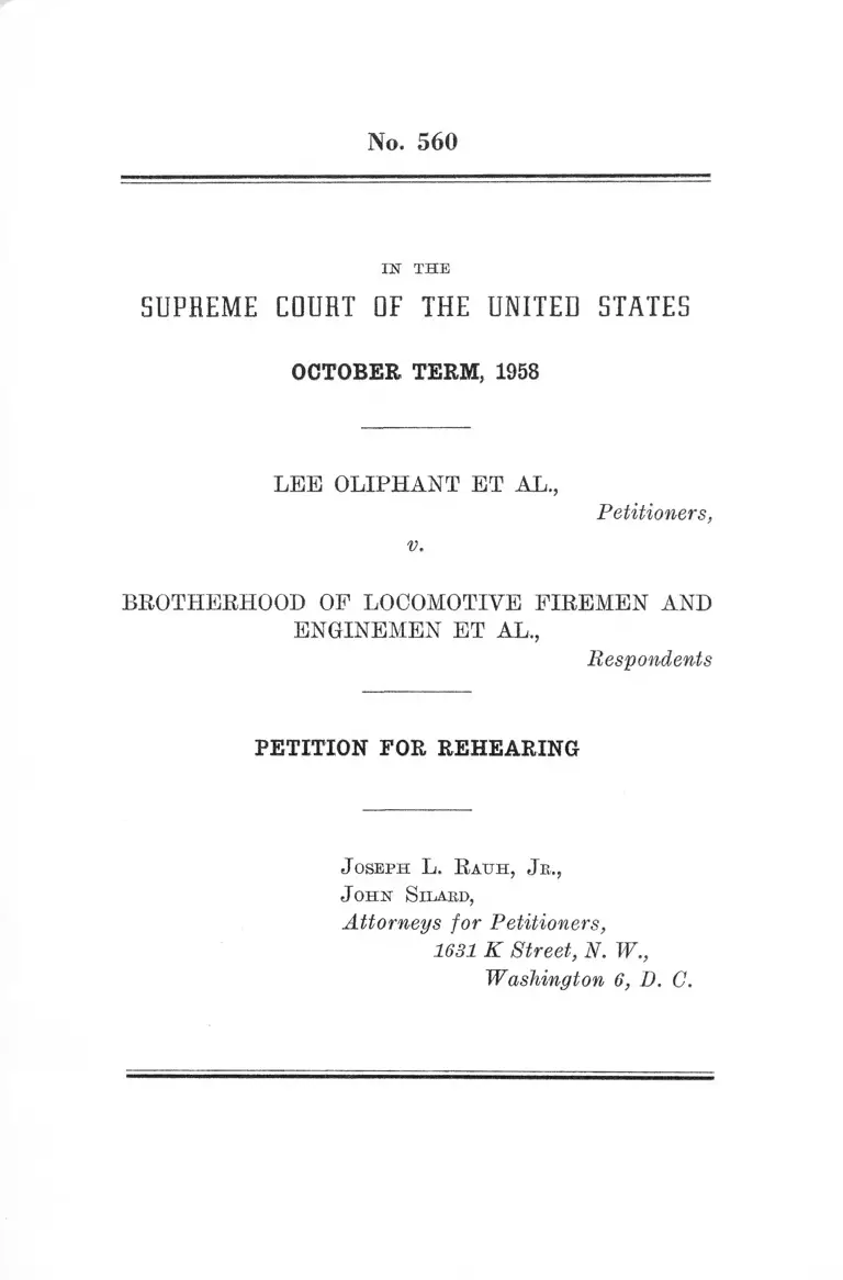 Oliphant v. Brotherhood of Locomotive Firemen and Enginemen Petition for Rehearing preview