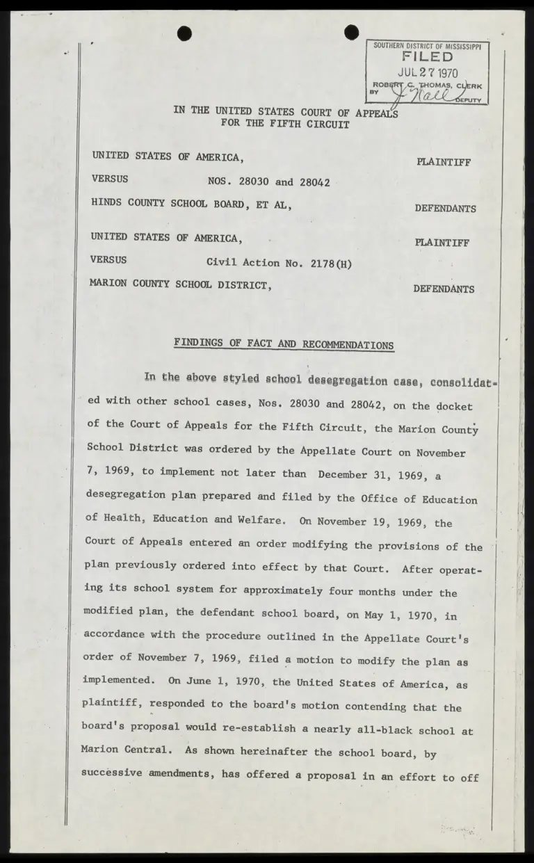 United States v. Marion County School District Findings of Fact and Recommendations preview