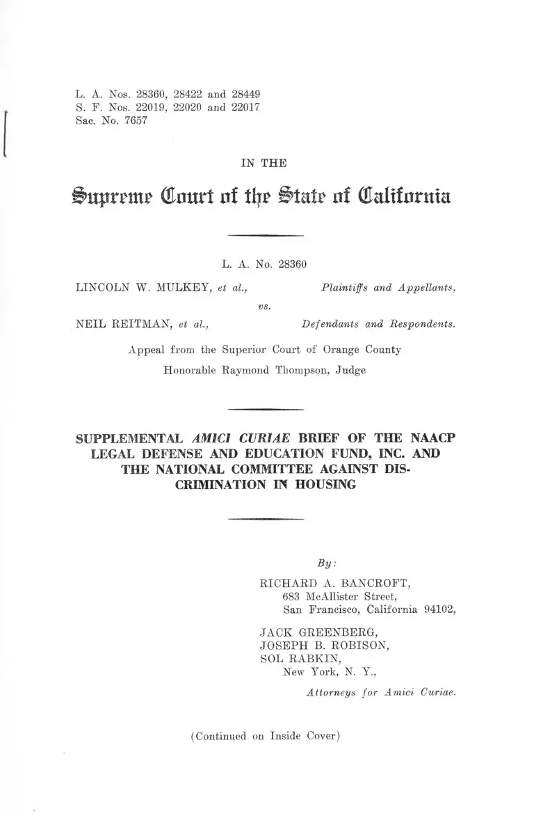 Mulkey v. Reitman Supplemental Amici Brief preview