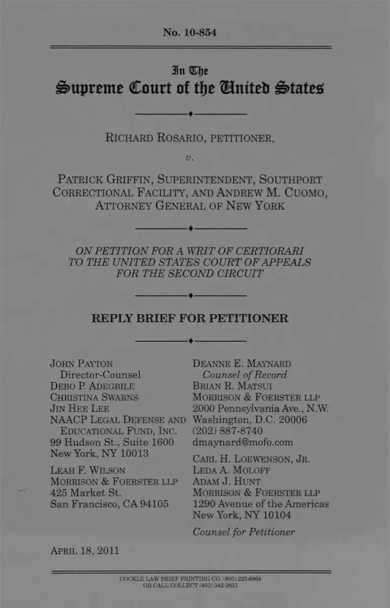 Rosario v Griffin Reply Brief for Petitioner preview