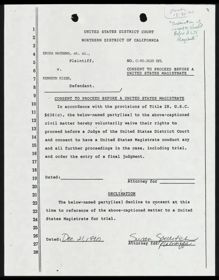Consent to Proceed Before a United States Magistrate preview