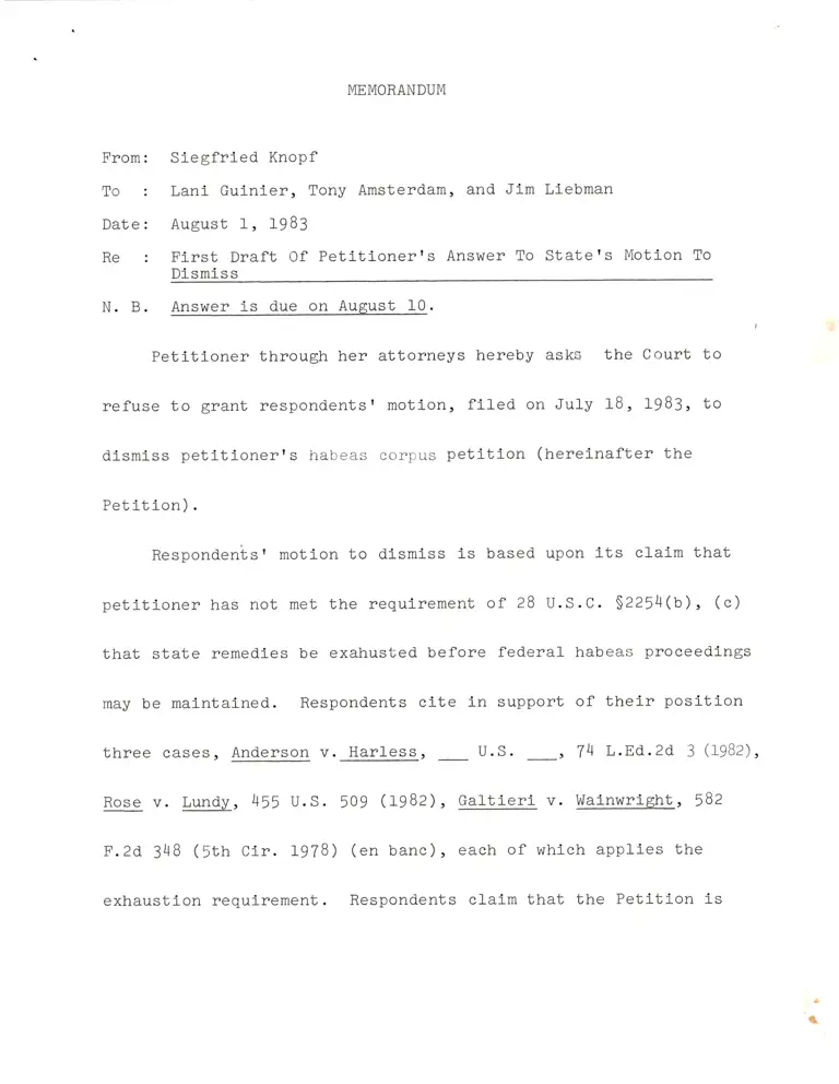 Memorandum from Knopf to Guinier, Amsterdam, and Liebman preview