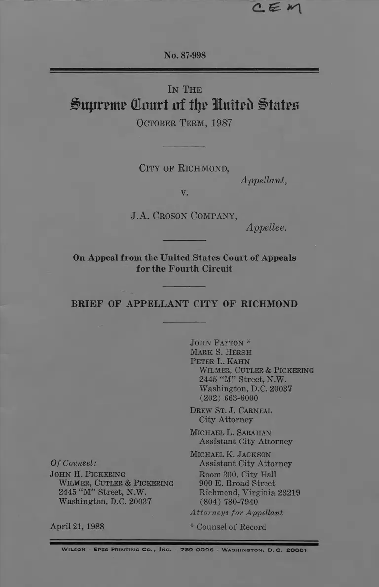 Richmond v JA Croson Company Brief of Appellant preview