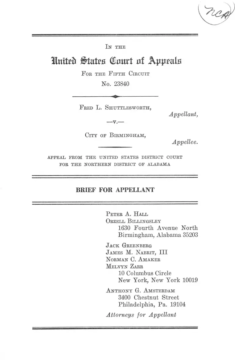 Shuttlesworth v Birmingham AL Brief for Appellant preview