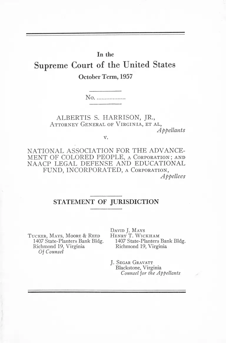 Harrison v. NAACP Statement of Jurisdiction preview