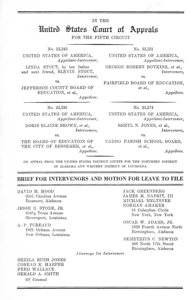 United States v. Jefferson County Board of Education Brief for Intervenors and Motion for Leave to File preview