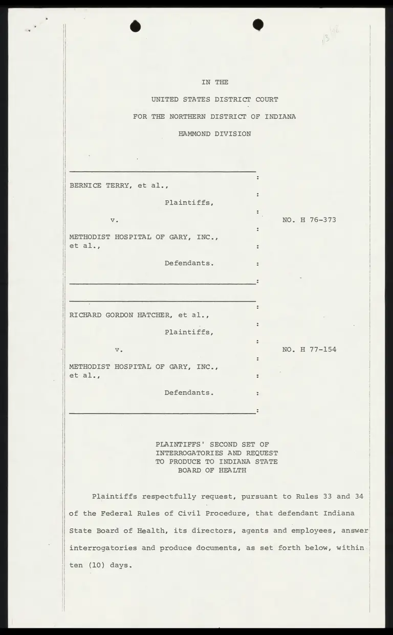 Plaintiffs' Second Set of Interrogatories and Request to Produce to Indiana State Board of Health preview