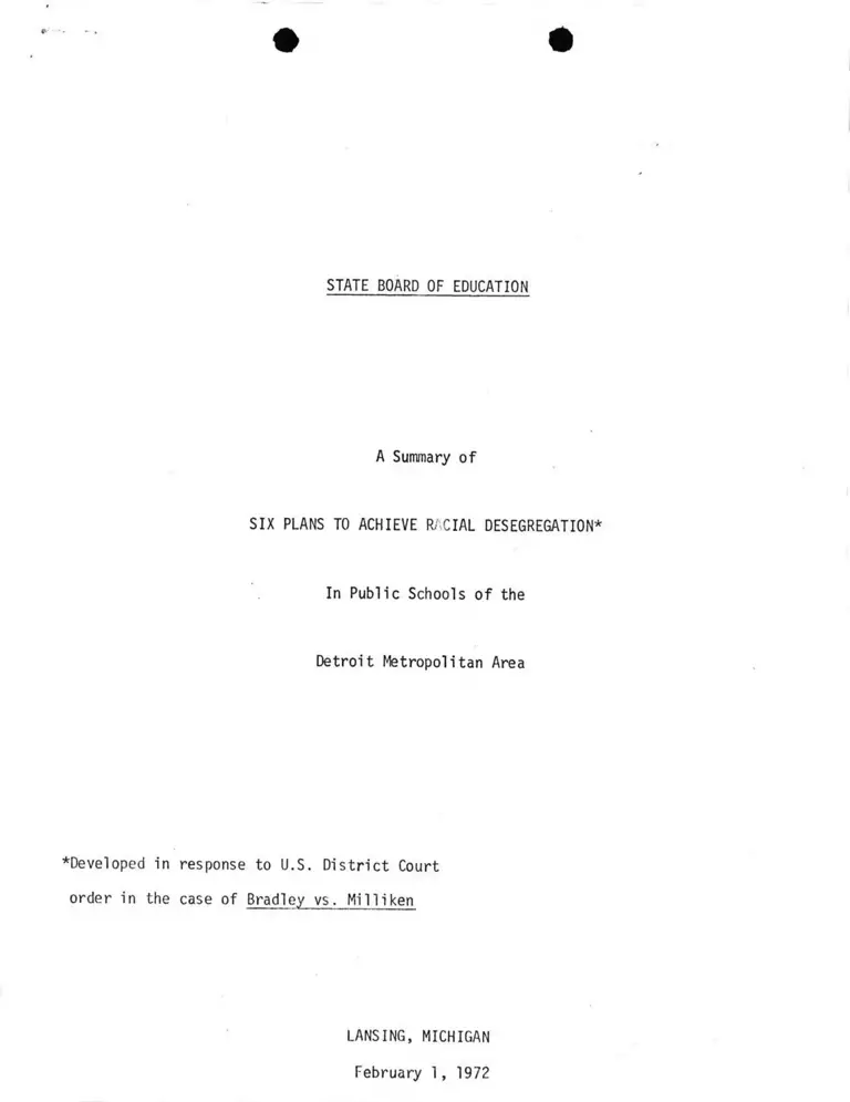State Board of Education Summary of Six Plans to Achieve Racial Desegregation preview