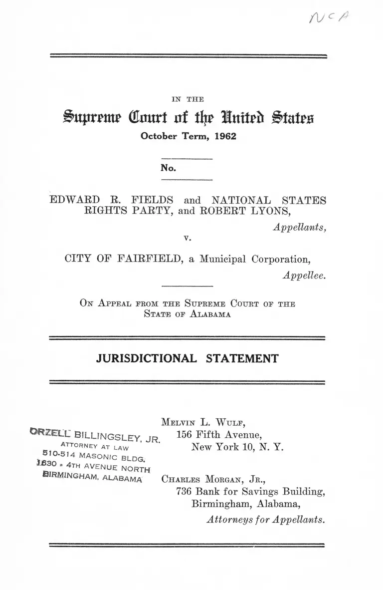 Fields v. City of Fairfield Jurisdictional Statement preview