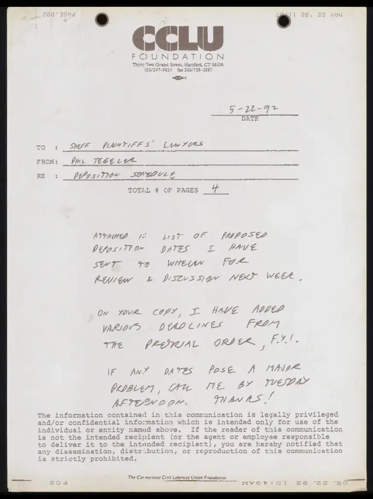Memos with Deposition Schedules, Proposed Agenda, Draft Stipulation Re: Procedure and Order Governing Expert Depositions preview