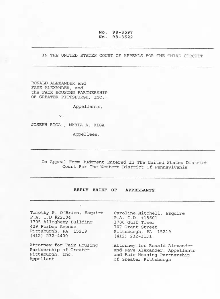 Alexander v. Riga Reply Brief of Appellants preview