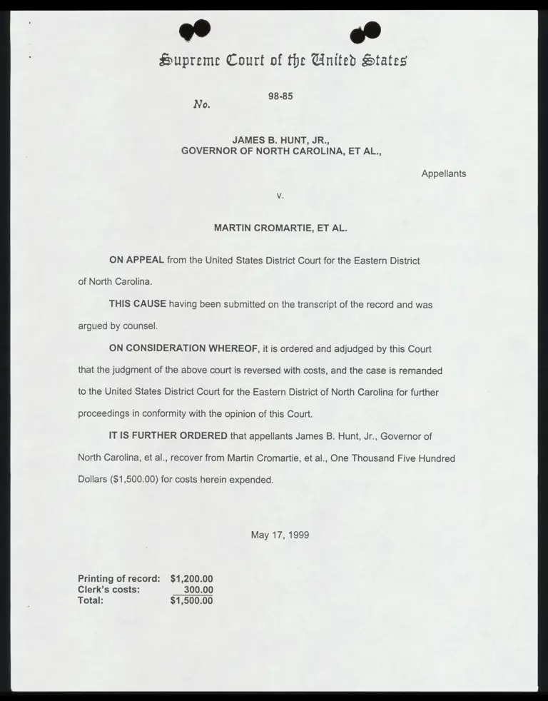 Order for Recovery of Costs and Remanding of Case preview