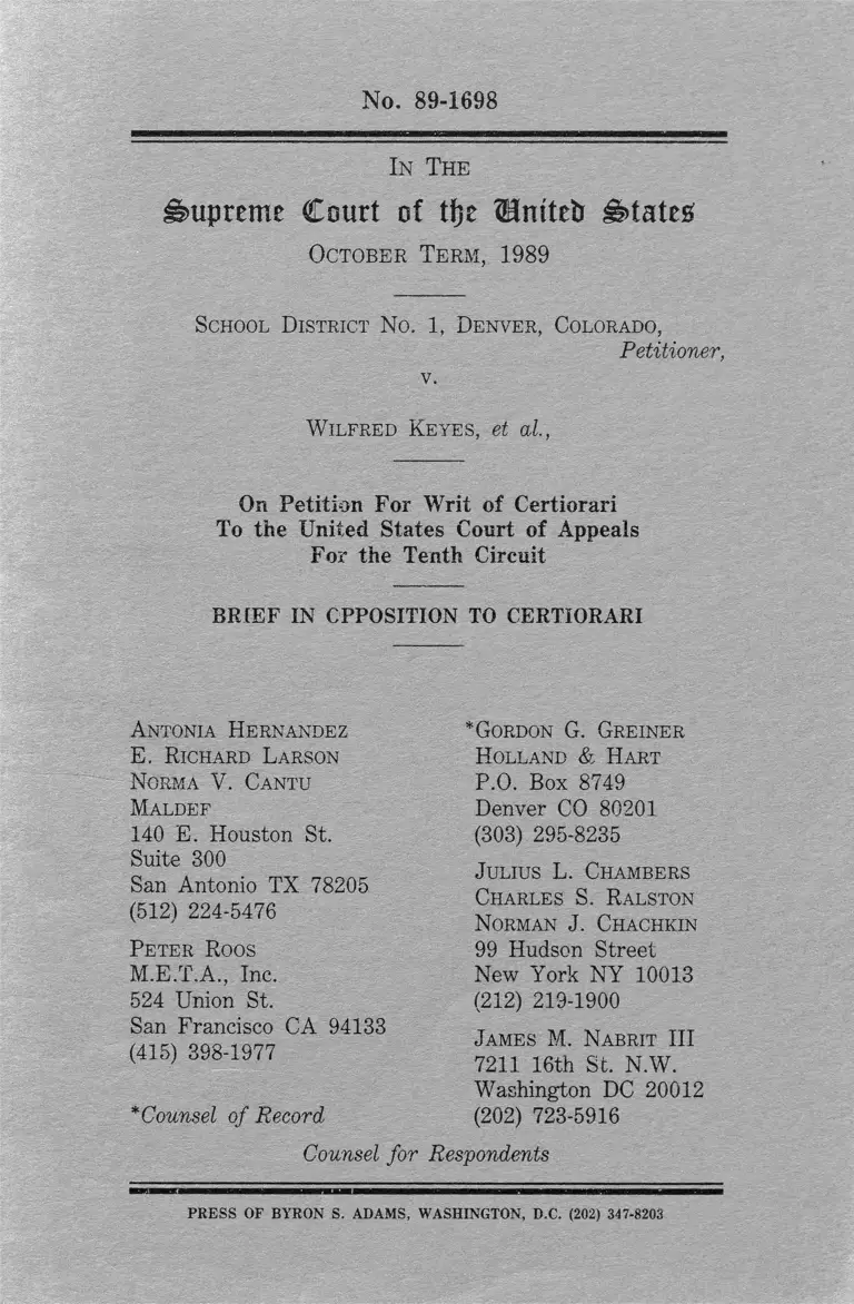 School Distr. No. 1, Denver, CO v. Keyes Brief in Opposition to Certiorari preview
