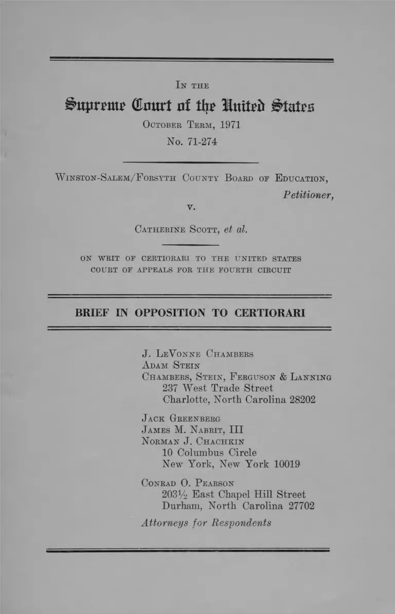 Winston Salem Board of Education v Scott Brief in Opposition to Certiorari preview