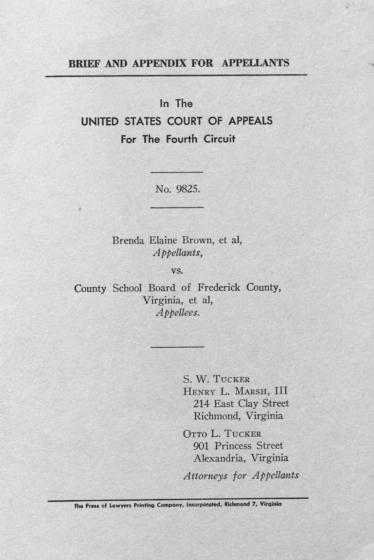 Brown v. County School Board of Frederick County, Virginia Brief and Appendix for Appellants preview