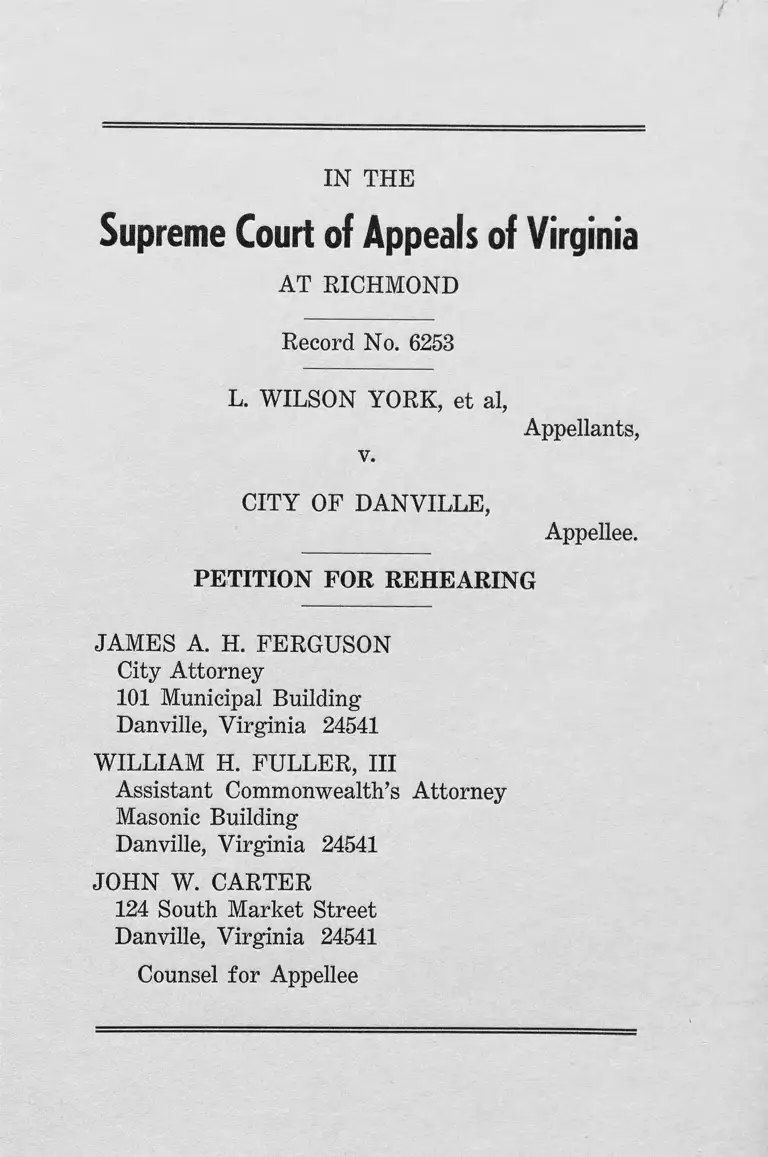 York v. City of Danville Petition for Rehearing preview