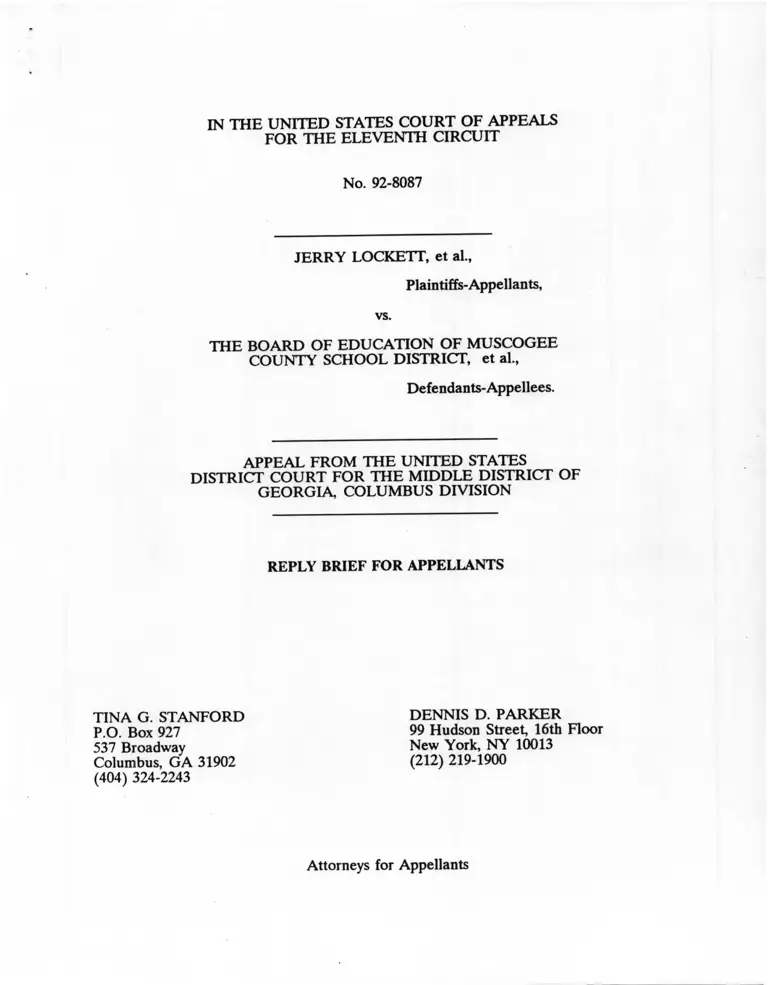 Lockett v. The Board of Education of Muscogee County School District Reply Brief for Appellants preview