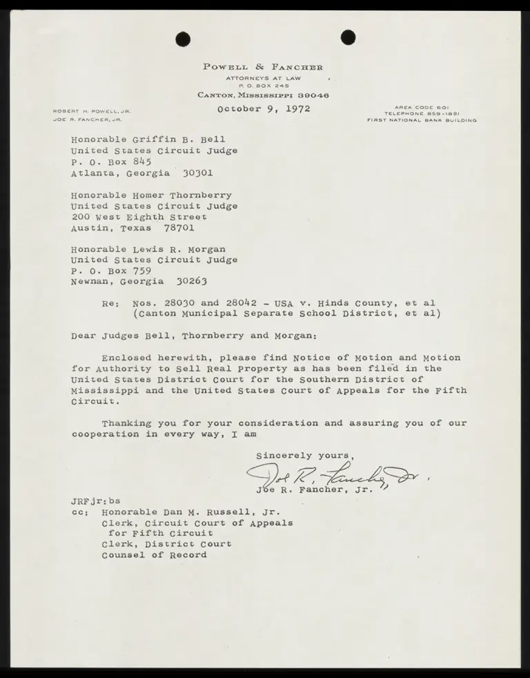 Correspondence from Fancher to Judge Morgan preview