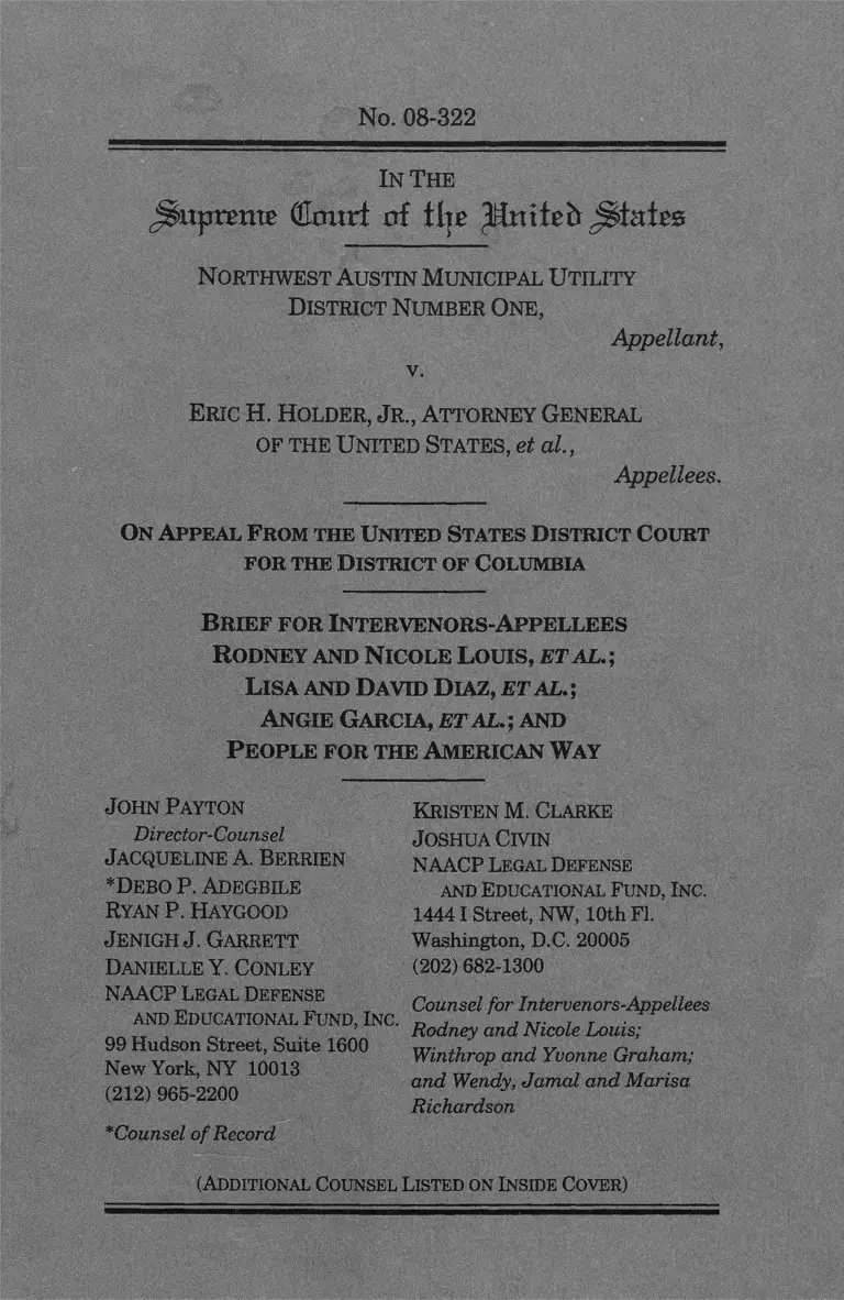 Northwest Austin Municipal Utility Distr. One v. Holder Brief for Intervenors-Appellees preview