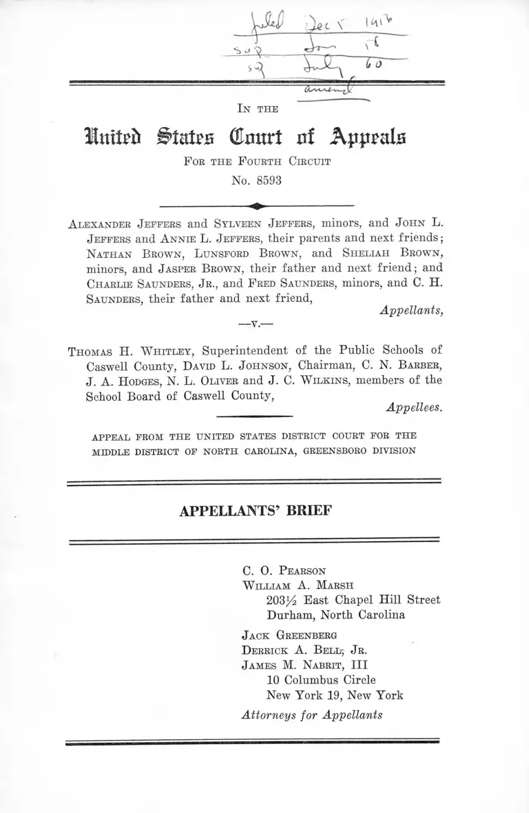 Jeffers v. Whitley Appellants' Brief preview