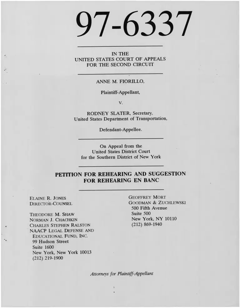 Fiorillo v. Slater Petition for Rehearing and Suggestion for Rehearing En Banc preview
