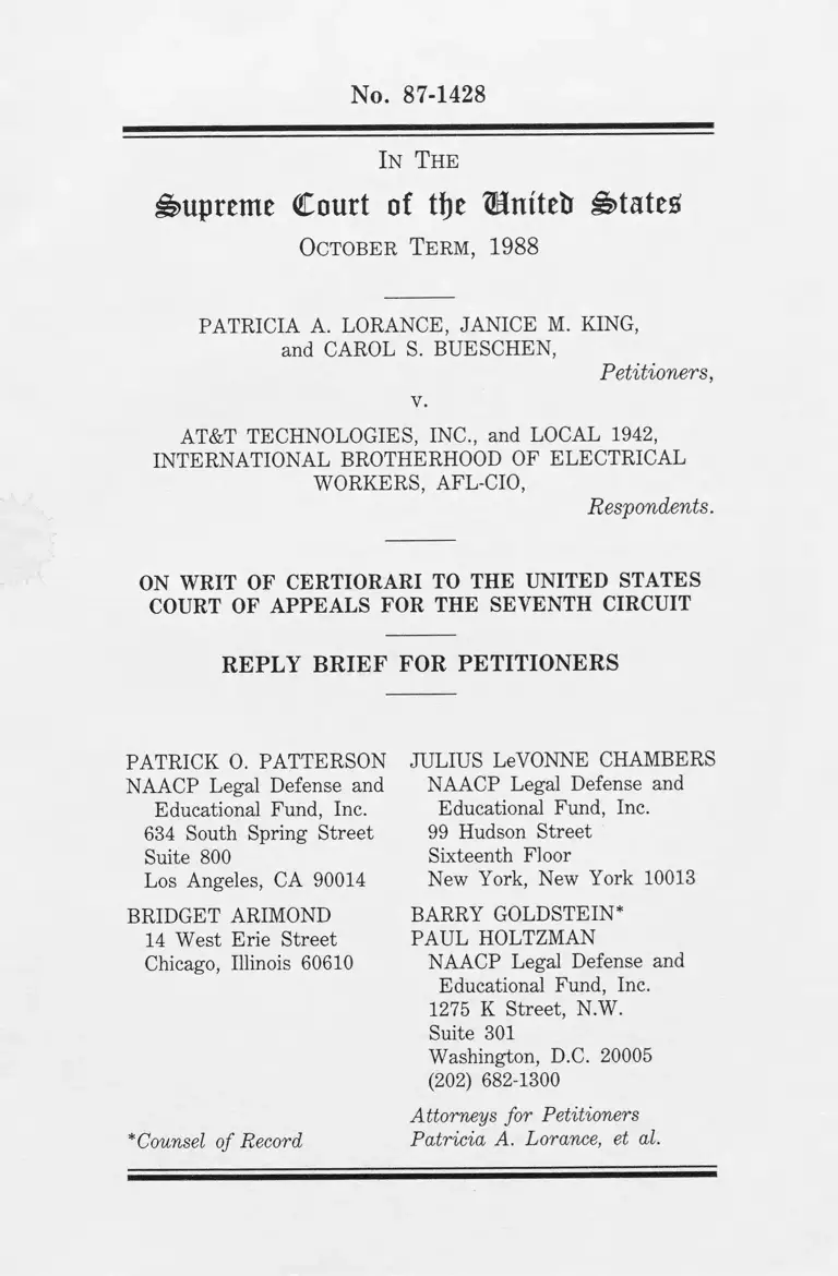 Lorance v. AT&T Technologies, Inc. Reply Brief for Petitioners preview