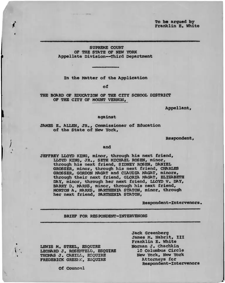 Mount Vernon City School District Board of Education v. Allen Brief of Respondent-Intervenors preview