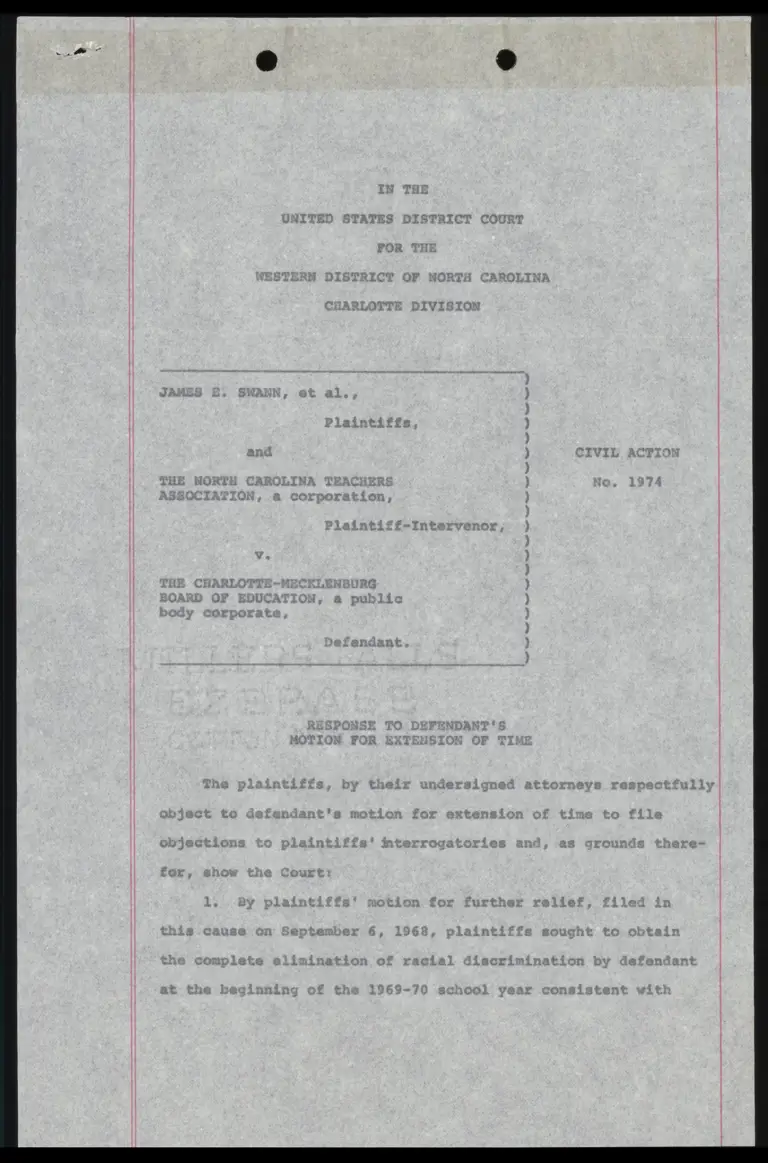 Response to Defendant's Motion for Extension of Time preview