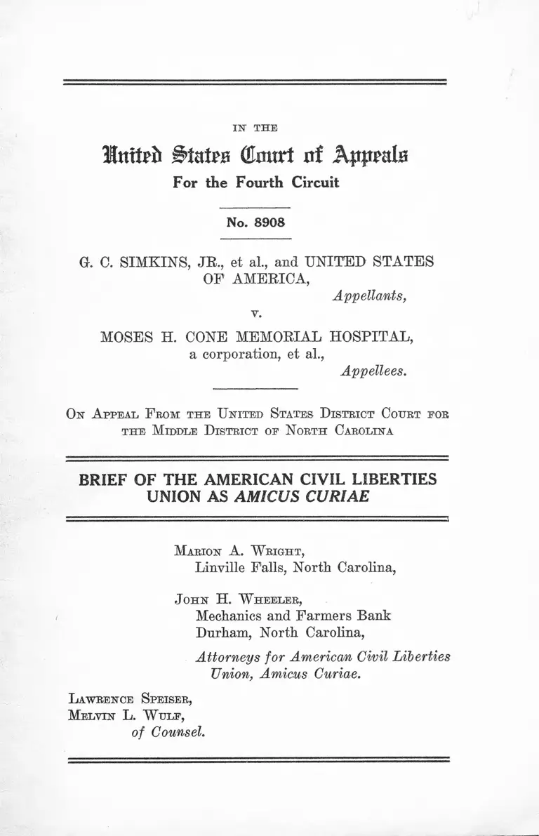 Simkins v Moses H Cone Memorial Hospital Brief of Amicus Curiae preview