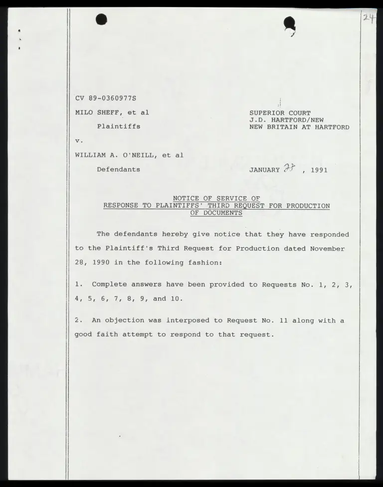 Notice of Service of Response to Plaintiffs' Third Request for Production of Documents preview