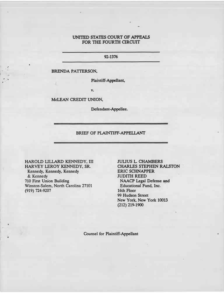 Patterson v. McLean Credit Union Brief of Plaintiff-Appellant preview