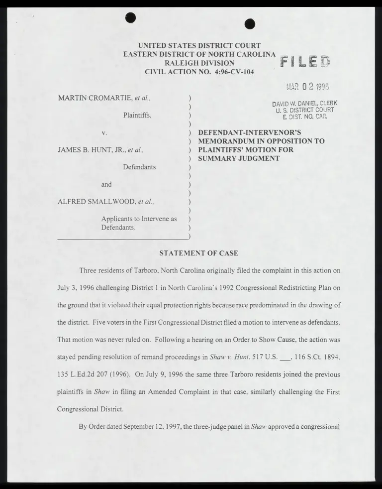 Defendant-Intervenor’s Memorandum in Opposition to Plaintiffs’ Motion for Summary Judement preview