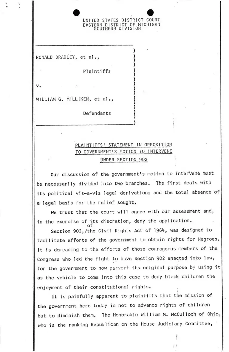 Plaintiffs' Statement in Opposition to Government's Motion to Intervene Under Section 902 preview