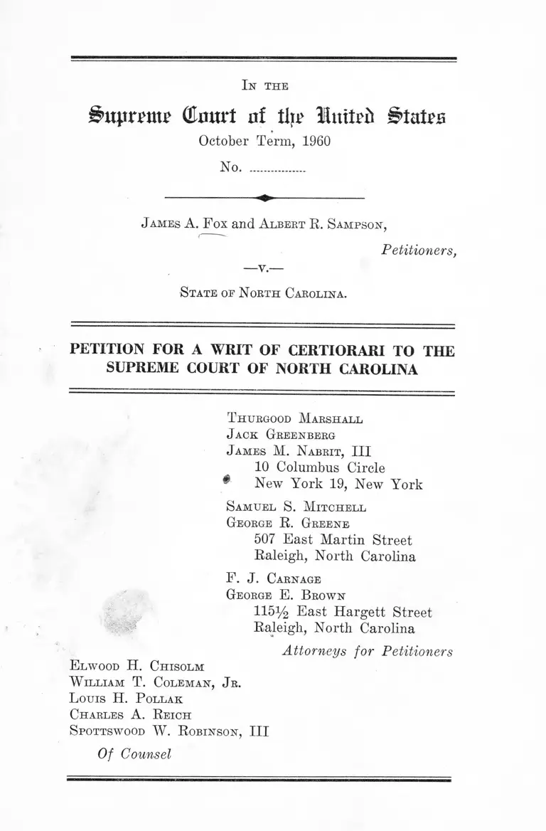 Fox v. North Carolina Petition for a Writ of Certiorari to the Supreme Court of North Carolina preview