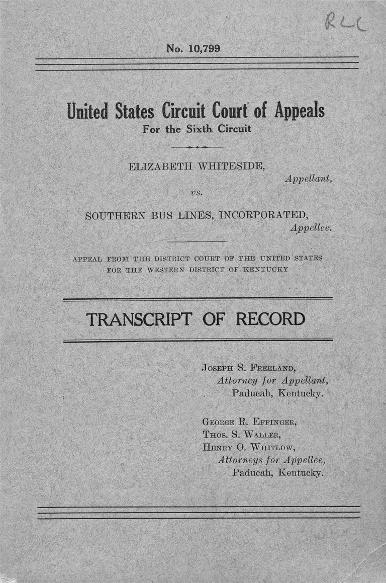 Whiteside v. Southern Bus Lines, Inc. Transcript of Record preview
