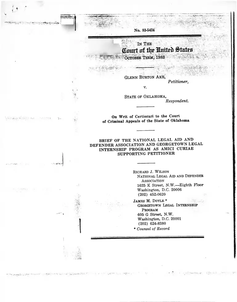 Ake v. Oklahoma Brief of the National Legal Aid and Defender Association and Georgetown Legal Internship Program as Amici Curiae Supporting Petitioner preview
