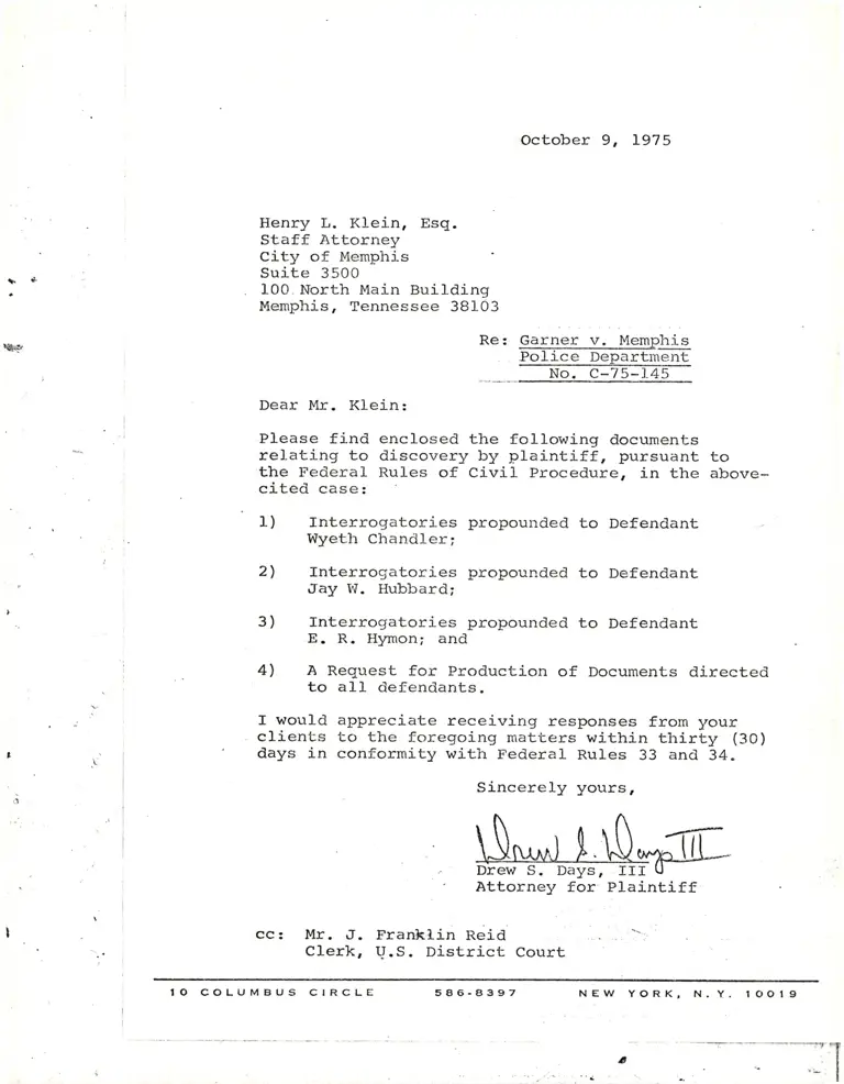 Correspondence from Days to Klein Re: Notices of Intent to Take Deposition preview