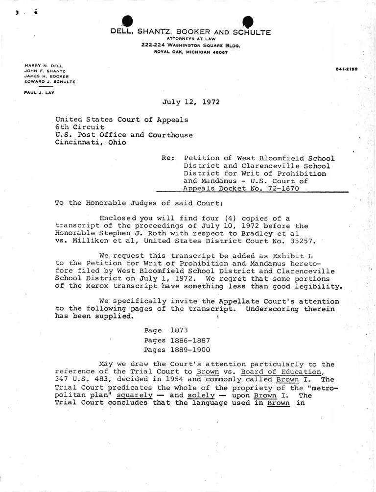 Letter RE: Submission of Transcript for Inclusion as Exhibit for Petition preview