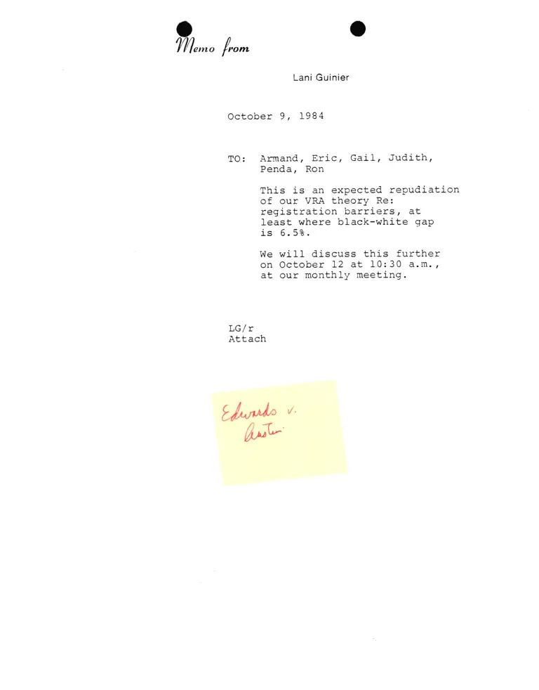 Memo from Lani Guinier Re voter registration barriers preview