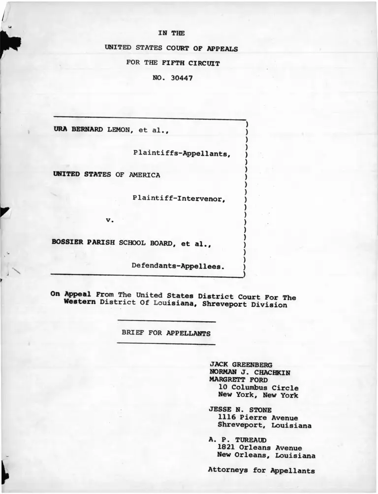 Lemon v. Bossier Parish School Board Brief for Appellants preview