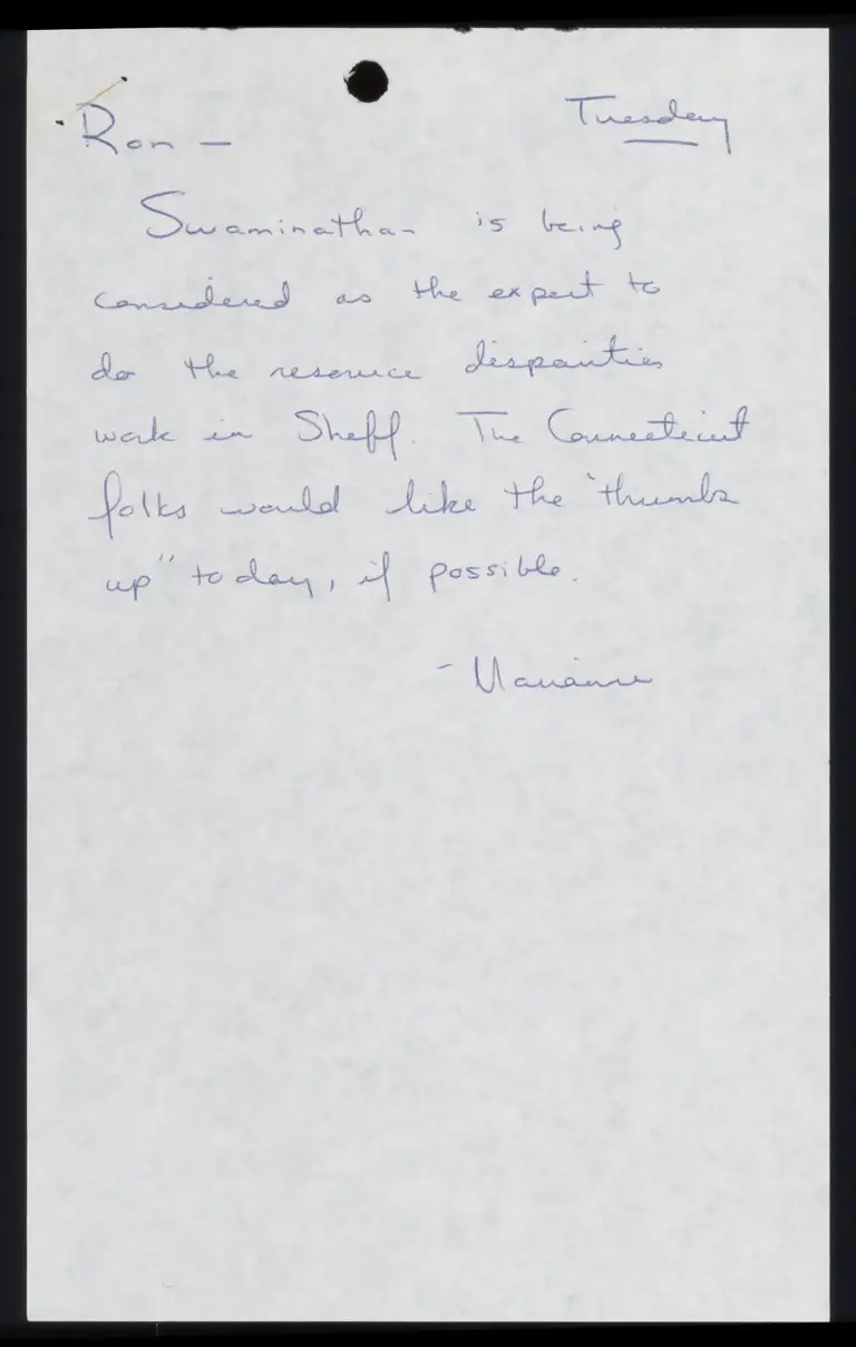 Memo from Lado to Ellis with Swaminathan CV preview