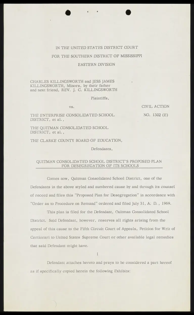 Proposed Plan for Desegregation of Quitman Consolidated School District preview