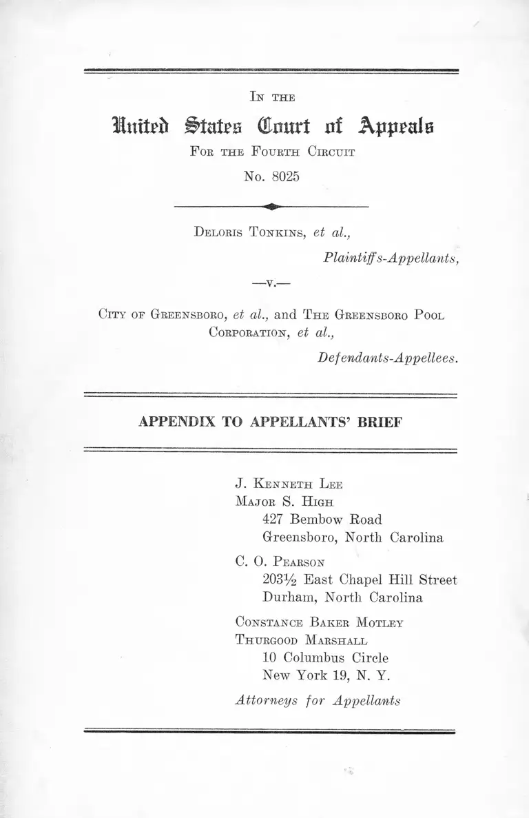 Tonkins v. City of Greensboro Appendix to Appellants' Brief preview
