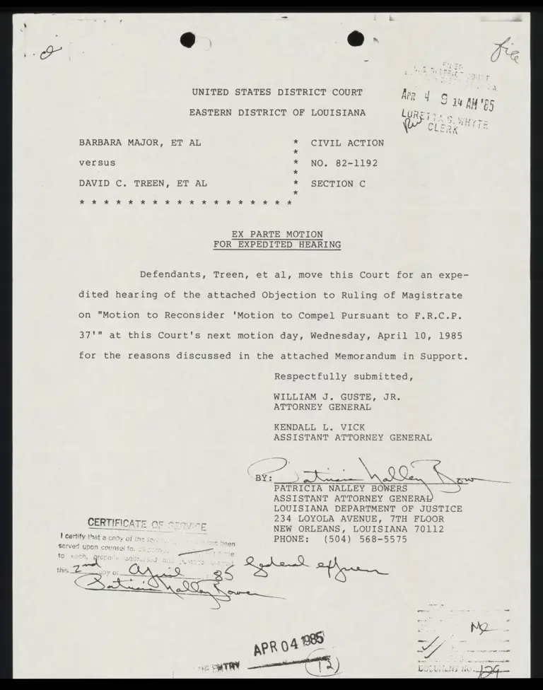 Ex Parte Motion for Expedited Hearing; Order preview