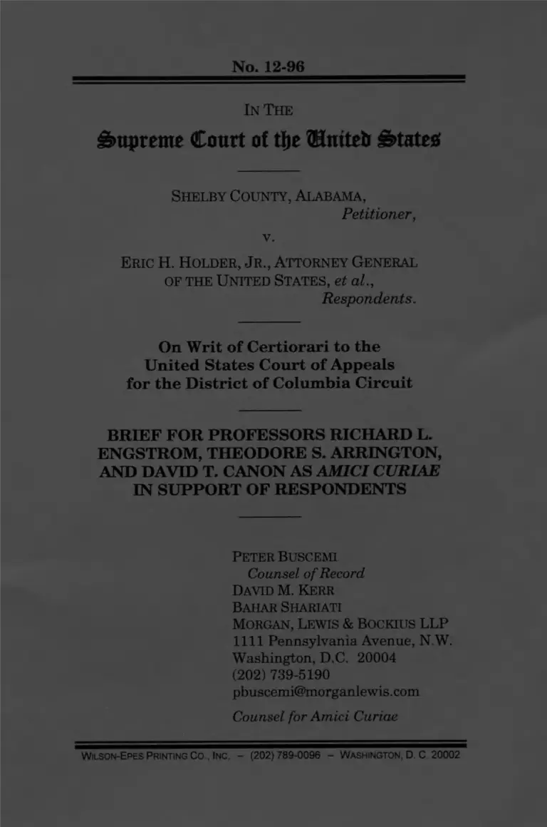 Shelby County v. Holder Brief Amici Curiae preview