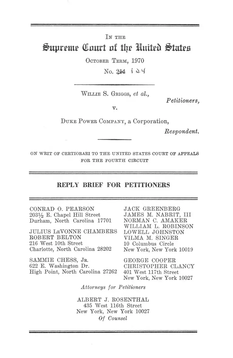 Griggs v. Duke Power Company Reply Brief for Petitioners preview